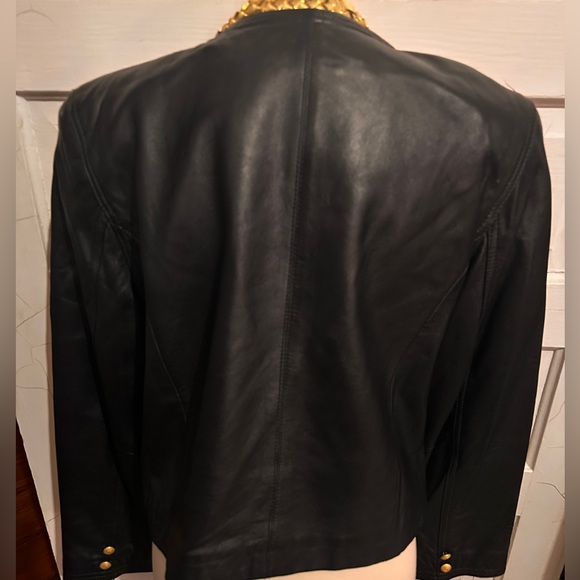 VINTAGE Black Leather Double-Breasted Jacket - Picture 4 of 6